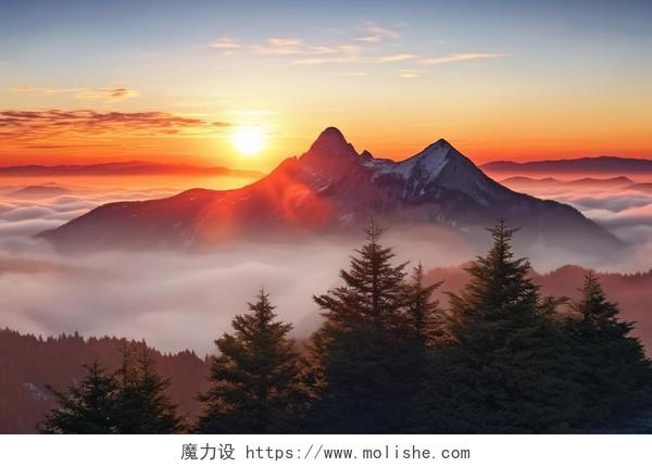 早晨的太阳黎明日出高山自然风景山顶看日出